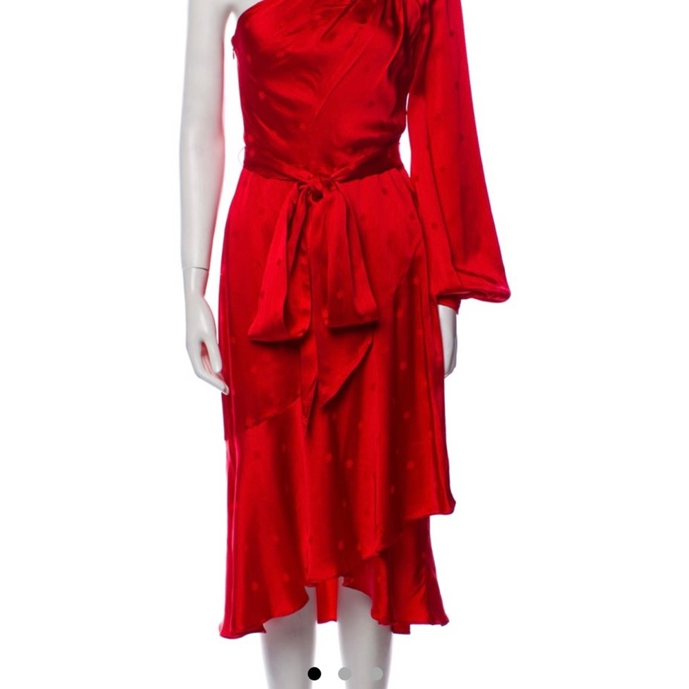 Temperley London Scarlet One Shoulder Dress with Gold Detail - Picture 6 of 8